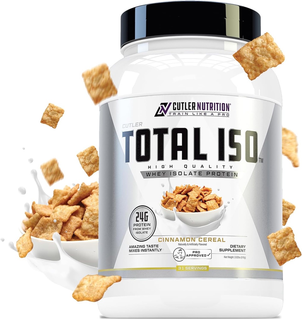 Total ISO Whey Isolate Protein Powder: Best Tasting Whey Protein Shake Featuring 100% Whey Protein Isolate, Perfect Post Workout Protein Powder Mix and Meal Replacement Drink, Cinna Cereal, 2 Pounds