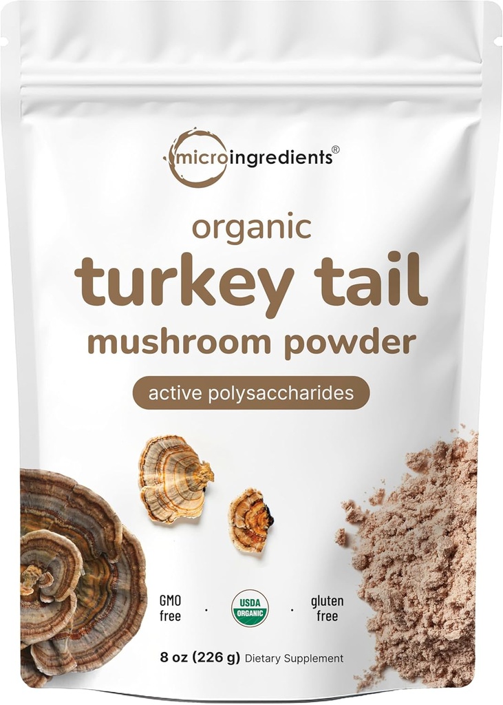 Micro Ingredients Poudre de champignon de queue biologique (50:1 Extrait), 8 Ounce , Geler séché avec des polysaccharides actifs, supporte la réponse immunitaire et le niveau cellulaire, Animaux de compagnie