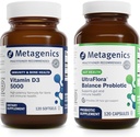 Groupe de métagéniques - D3 5000 & UltraFlora Balance - 120 Softgels de D3 5000 pour le soutien immunitaire, la santé osseuse et la santé cardiaque - 120 Capsules de UltraFlora Balance pour la santé digestive