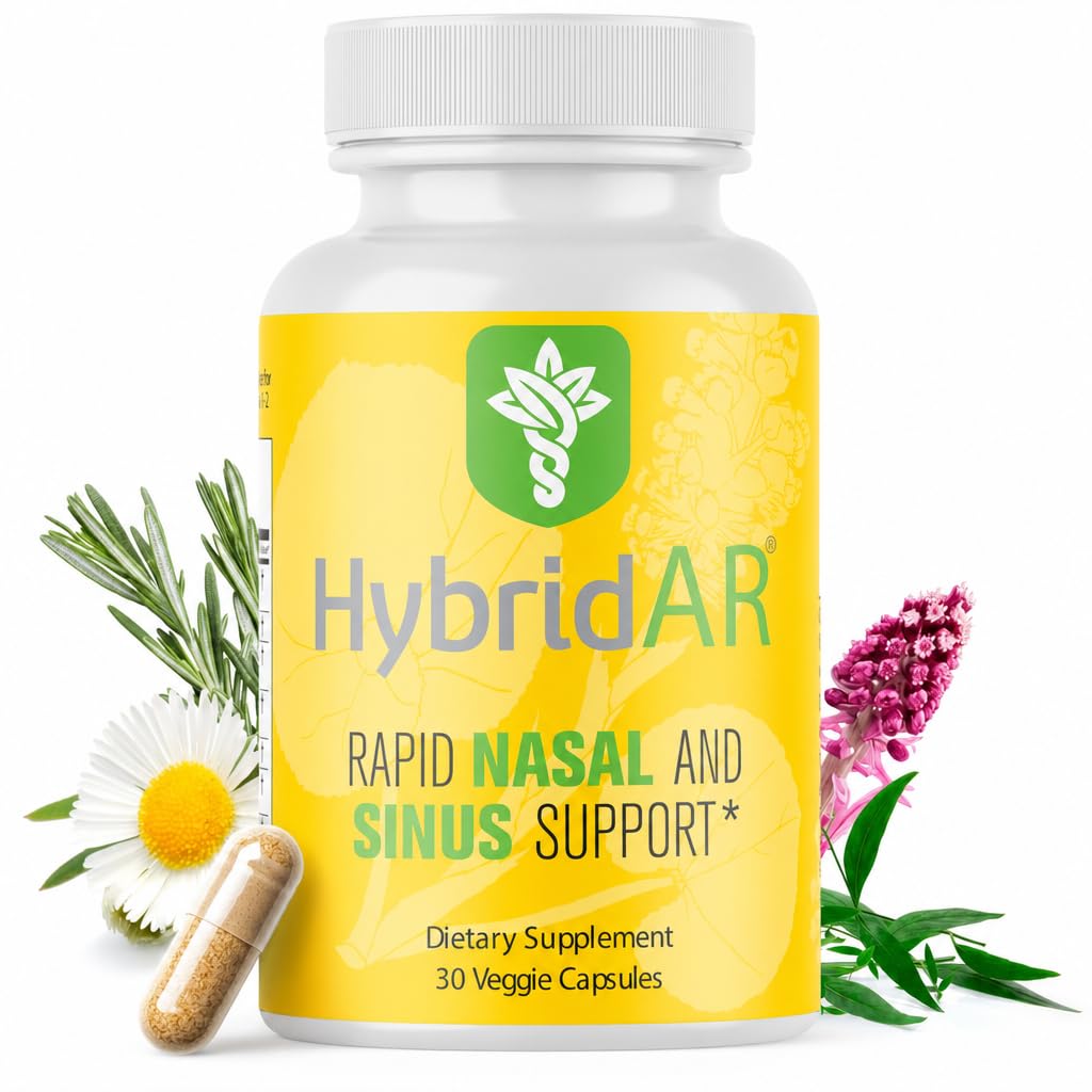 HybridAR Rapid Sinus Relief and Calm – Soutien et médecine rapides sans somnolence - Décongestions naturelles pour adultes avec antihistamine, quercetine et Butterbur pour allergies - 30 capsules