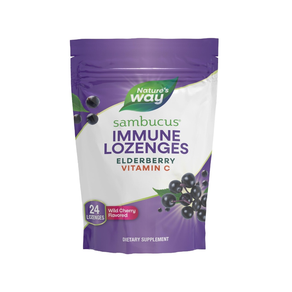 NatureS Way Sambucus Immune Lozenges, Vitamine C de haute puissance, Elderberry, Saveur de cerise sauvage, 24 Lozenges (paquetage mai Vary)
