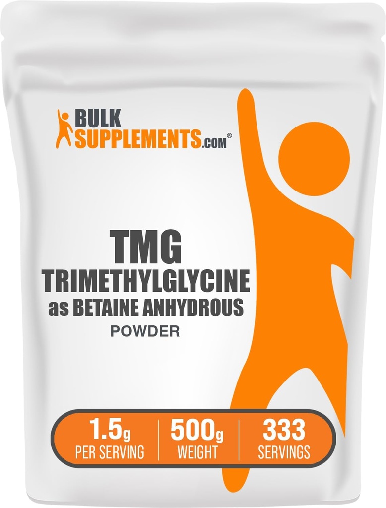 BulkSupplements.com TMG Powder - Trimethylglycine as Betaine Anhydrous, TMG Supplement - Unflavored & Gluten Free, 1.5g per Serving, 500g (1.1 lbs) (Pack of 1)