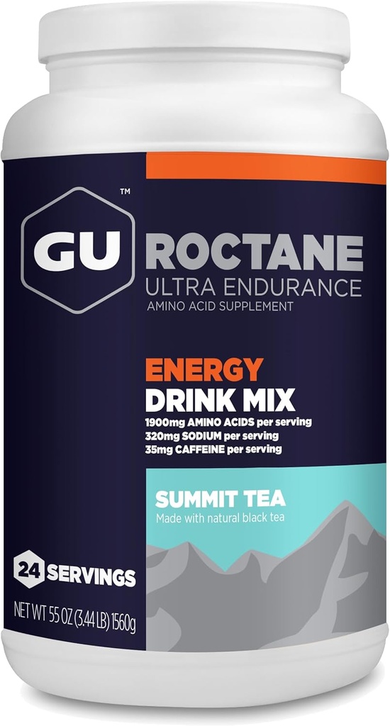GU Energy Roctane Ultra Endurance Energy Drink Mix, végétalien, sans gluten, casher, 35mg de caféine, et sans lait n-the-Go énergie pour toute séance d'entraînement, 3.44-Pound Jar, Summit Tea
