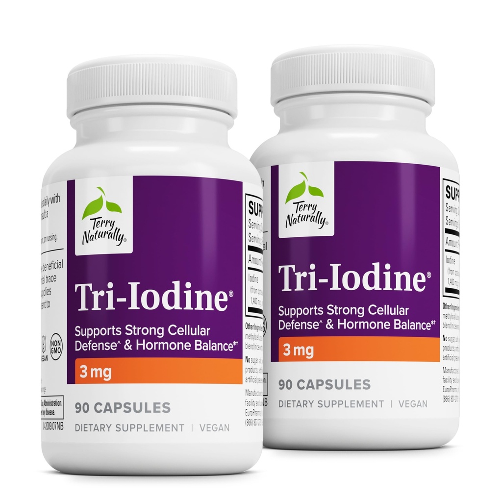Terry naturellement Tri-Iodine - Supplément alimentaire pour le soutien de la santé du sein et de la prostate - Healthy Thyroïde Function Supplément Aid - 3 mg, 90 Capsules, 2 Pack