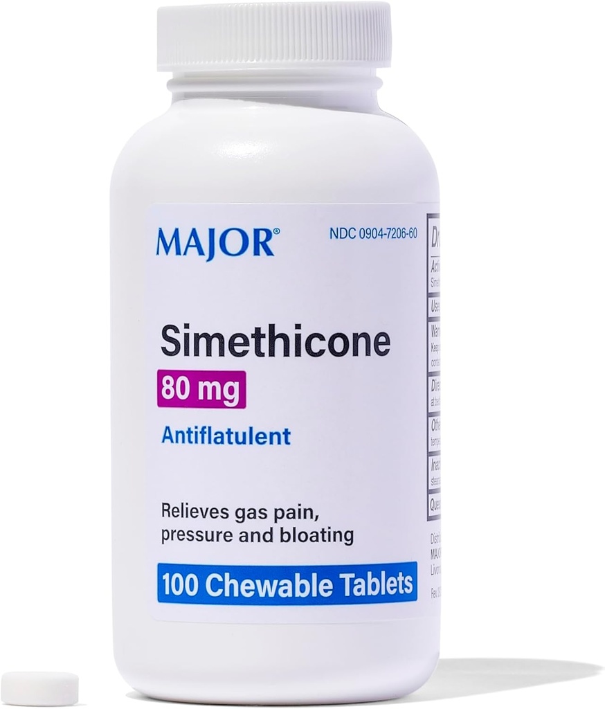 MAJOR Simethicone Gas Relief 80 mg - Anti Flatulence, Bloating and Gas Pressure Aid - 100 Chewable Tablets (1 Pack)