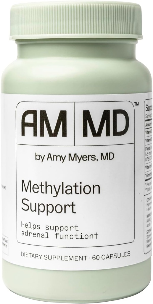 Amy Myers MD Soutien à la méthylation - Supplément MTHFR - Soutiens Fonctions adrénales, Gut & Santé du foie - Contient Folate, Vitamine B12, B6 & B2 - Non-OGM et sans gluten - 60 Capsules (30 portions)