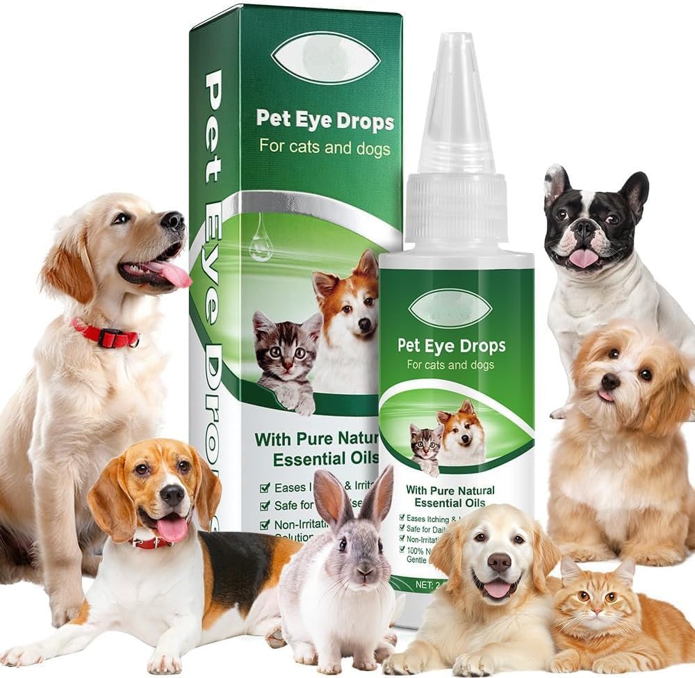 AIQIUSHA gouttes pour les yeux de chien 60ML pour tous les yeux animaux, aide à soulager les symptômes de l'oeil rose et de l'allergie, facilite les démangeaisons et l'irritation, avec des huiles essentielles naturelles pures 100% naturelles, sûres, douces et non toxiques