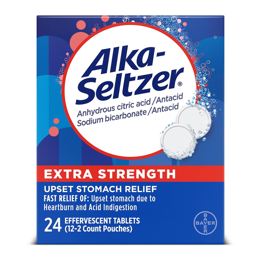 Alka-Seltzer Extra Strength Heartburn Relief Tablettes antiacide effervescentes, Relief d'indigestion rapide, 24 Ct