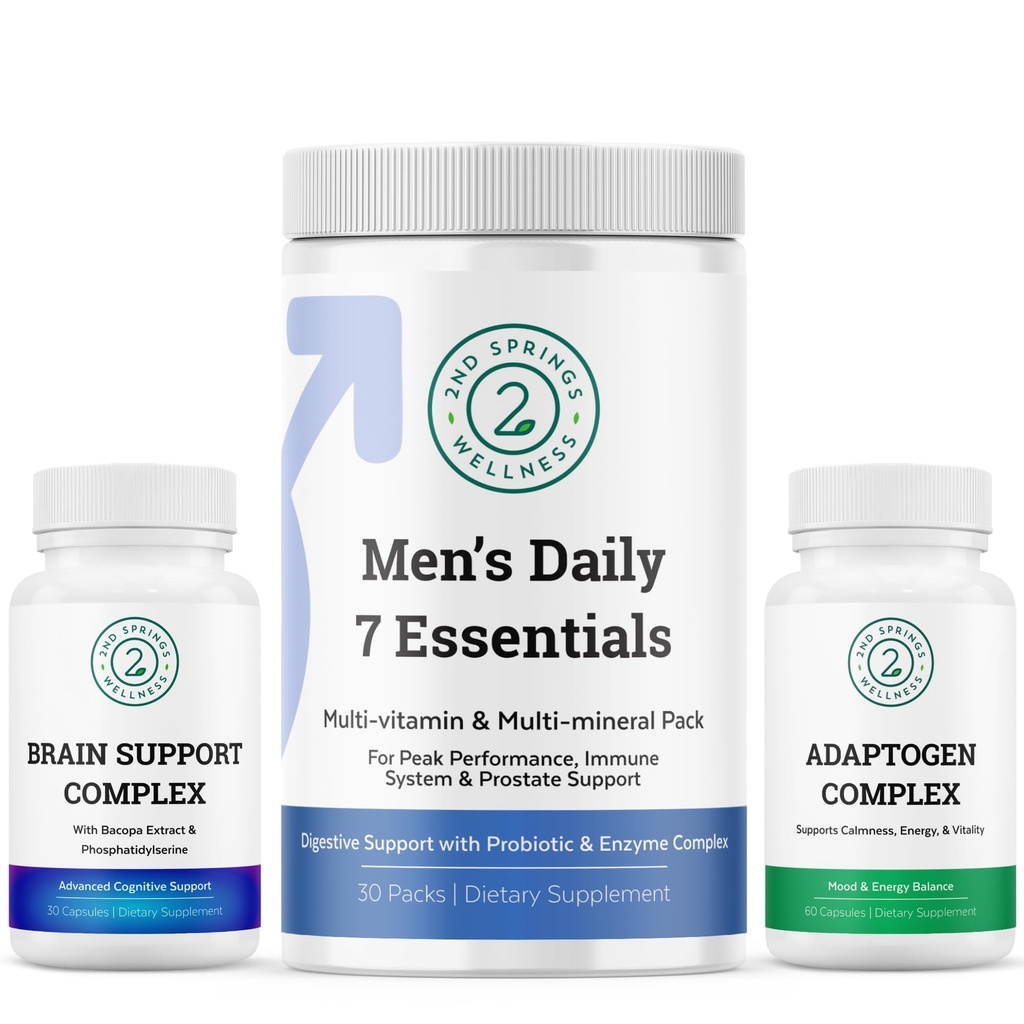 Wellness Cerveau pour hommes - Complexe de soutien du cerveau, Essentiels du quotidien 7 hommes et Complexe adaptogène