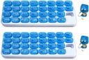 Organisateur mensuel de pilules de 31 jours avec podlines de poche et bac de stockage pour les vitamines, suppléments, maison, travail ou voyage - 2 Pack Blue
