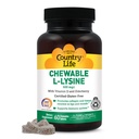 Country Life Supplément L-Lysine à croquer avec vitamine D et sureau, soutien immunitaire et renouvellement du collagène pour tissus cutanés, idéal pour les adultes