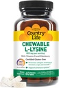 Country Life Supplément L-Lysine à croquer avec vitamine D et sureau, soutien immunitaire et renouvellement du collagène pour tissus cutanés, idéal pour les adultes