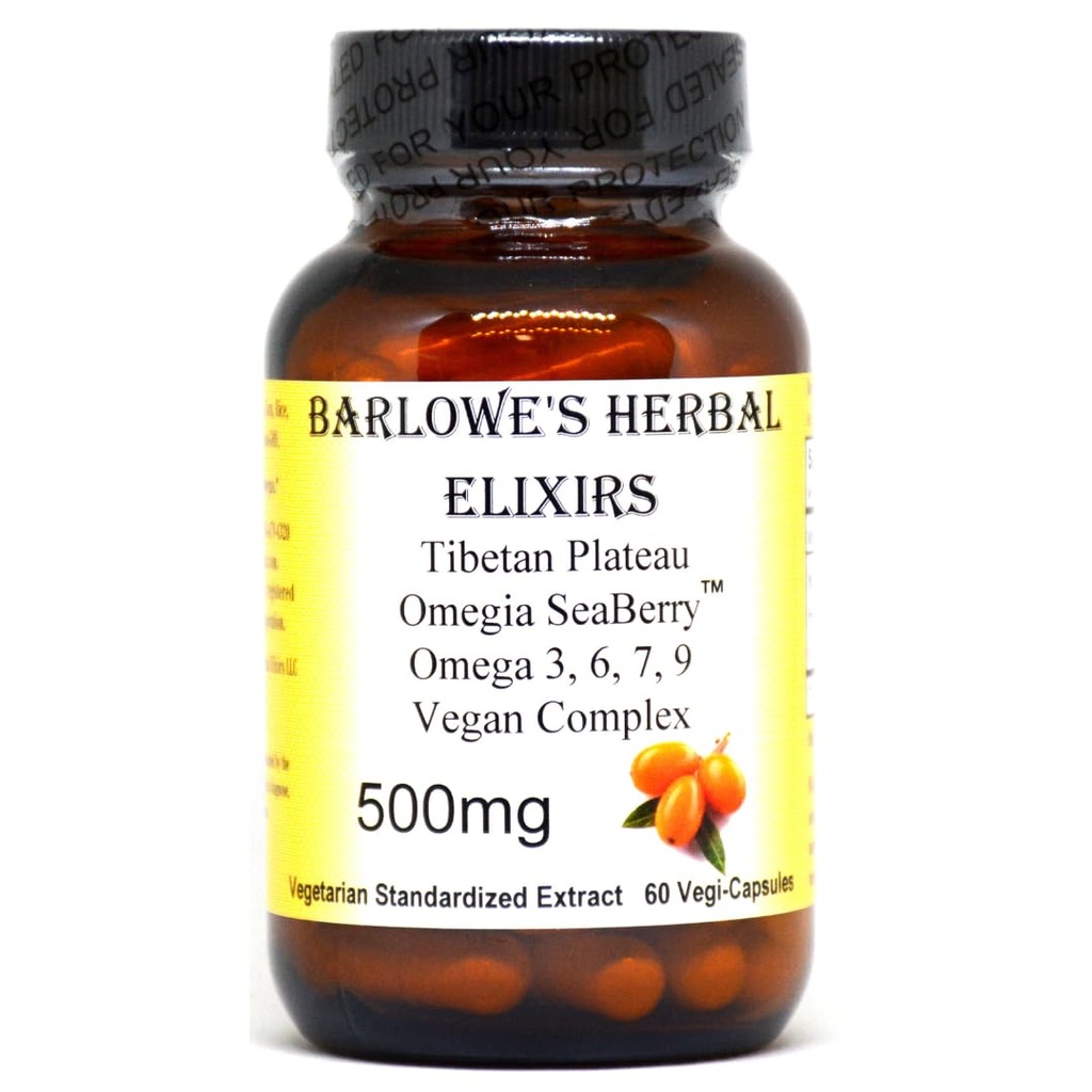 Barlowe's Herbal Elixirs Omegia SeaberryTM (en anglais seulement) Sea Buckthorn (en anglais seulement) Omega 3, 6, 7, 9 Acides gras (en anglais seulement) 500mg Par Capsule (en anglais seulement) 60 Capsules de légumes (en anglais seulement)