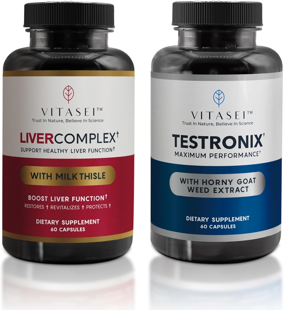 VITASEI Nettoyez et réparez le foie, Capsules complexes de foie pour les femmes et les hommes (60 Capsules) + booster testronix pour les hommes (60 Capsules)