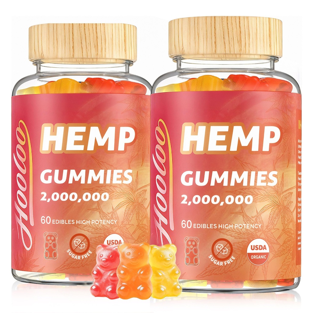 Gommies de chanvre HOOLOO pour adulte – Haute puissance 2.000.000MG, 100% naturel pur sucre biologique sans sucre Gommies de chanvre fruité, fabriqués aux États-Unis