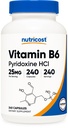 Nutricost Vitamine B6 (HCl pyridoxine) 25mg, 240 Capsules - Non-OGM, sans gluten et respectueux des végétaux