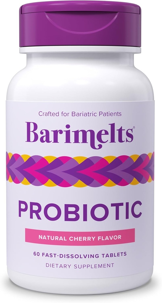 Barimelts Probiotic, 5 milliards CFU - 60 comprimés à dissolution rapide (2 mois d'approvisionnement) - Probiotiques sans sucre pour les femmes, soutien de la santé git après chirurgie bariatrique, saveur de cerise naturelle