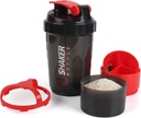 Bouteille de shaker, 16oz Bouteille de shaker protéinée avec boule de mélange, 3 en 1 coupe de shake GYM étanche avec stockage en poudre et bac à pilules, idéal pour l'entraînement, sans BPA (rouge)