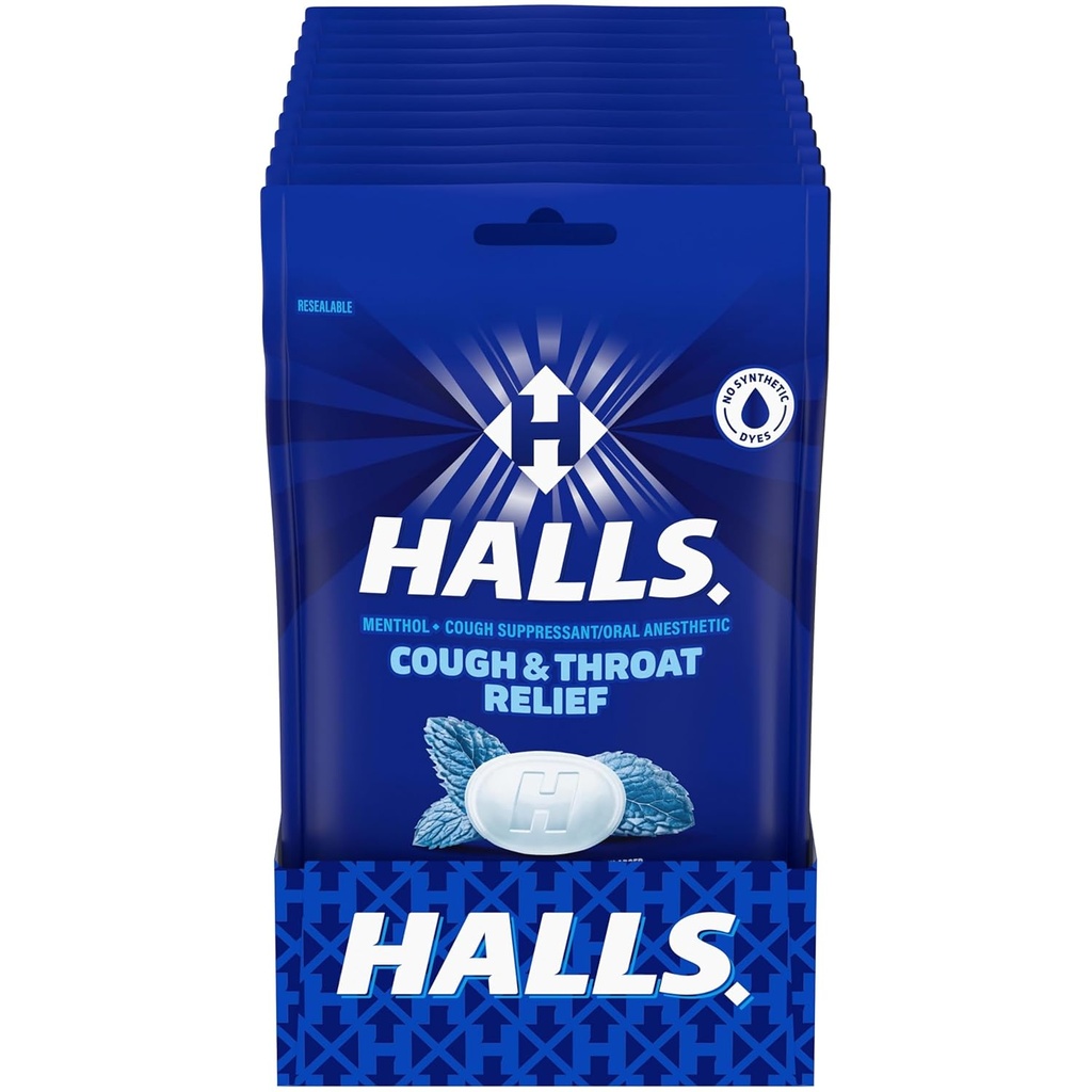 HALLS Toux et soulagement de la gorge Mentho-Lyptus Toux gouttes, 12 sacs de 30 (360 gouttes totales)