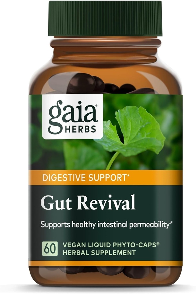 Gaïa Herbes Gut Revival - Supplément digestif à base d'herbes pour soutenir la santé Gut - Fabriqué avec Astragalus, Gotu Kola, Jujube et plus - Exempte de lait, de soja et de gluten - 60 capsules de végétalien (60 portions)