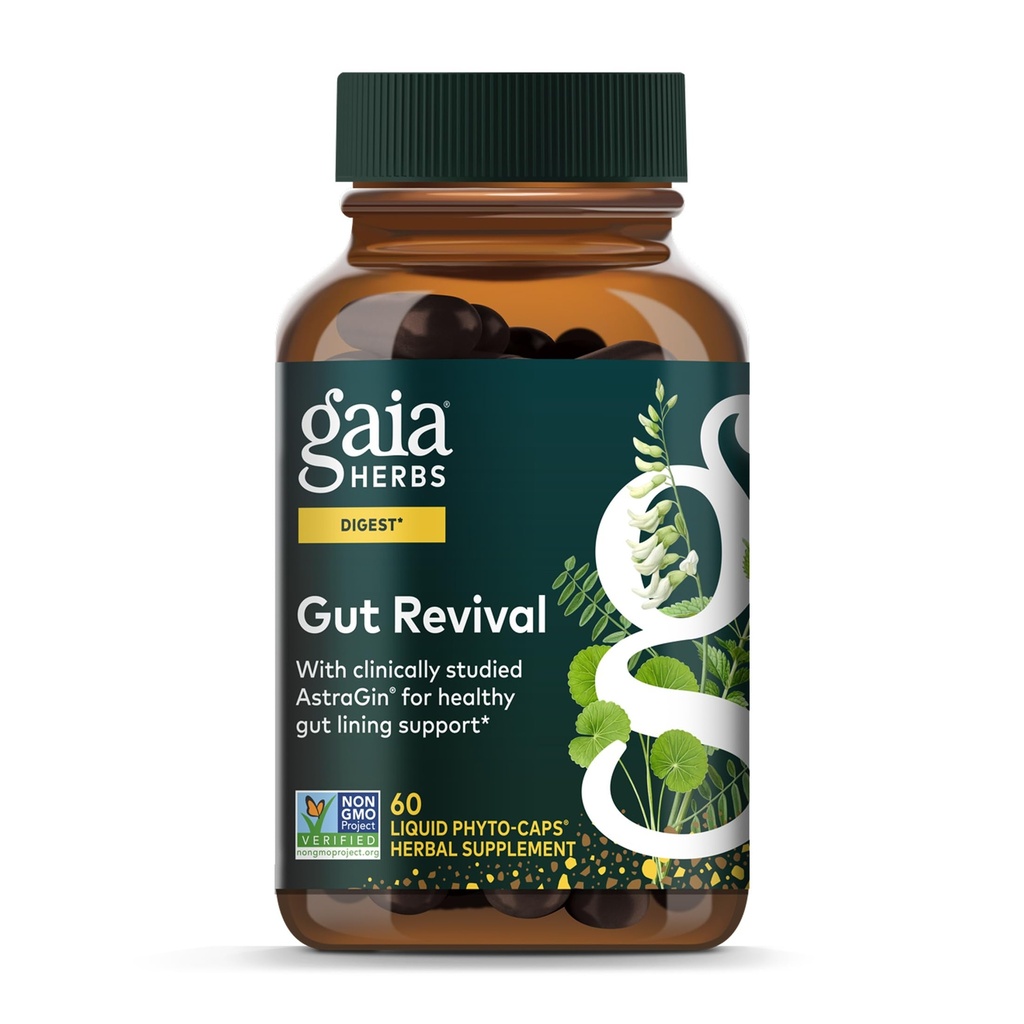 Gaïa Herbes Gut Revival - Supplément digestif à base d'herbes pour soutenir la santé Gut - Fabriqué avec Astragalus, Gotu Kola, Jujube et plus - Exempte de lait, de soja et de gluten - 60 capsules de végétalien (60 portions)