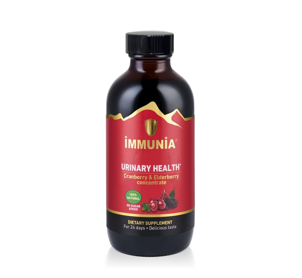 Santé urinaire Immunia. Cranberry & Elderberry Concentrate pour la prévention des infections urinaires. Naturel. Délicieux. 5 ml/jour. (1-emballage)