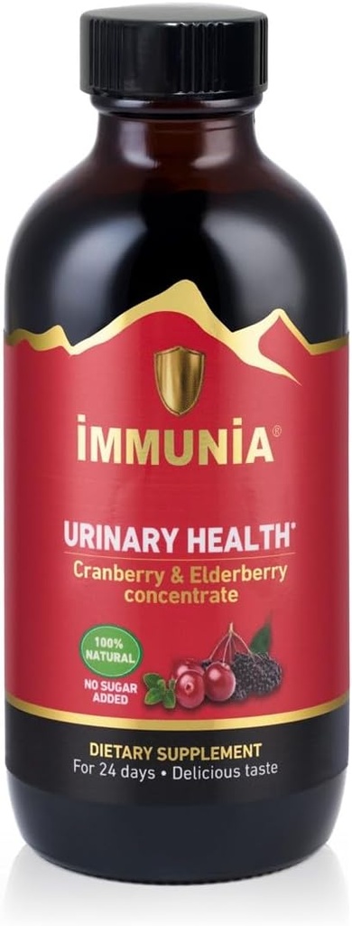 Santé urinaire Immunia. Cranberry & Elderberry Concentrate pour la prévention des infections urinaires. Naturel. Délicieux. 5 ml/jour. (1-emballage)