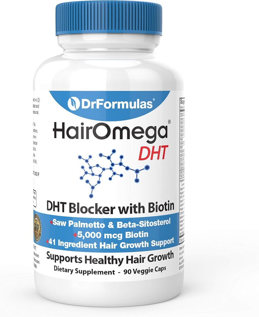 DrFormulas DHT Blocker pour les hommes et les femmes de HairOmega suppléments de croissance des cheveux avancés avec Biotin 5000 mcg
