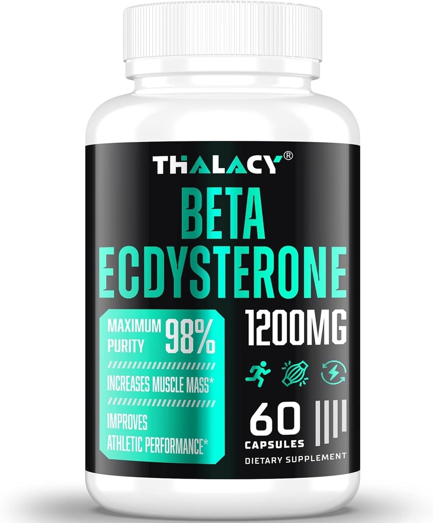 1200MG Beta Ecdystérone Supplément, 98 % Pureté maximale Ecdystérone Suppléments pour la masse musculaire maigre, performance et résistance athlétique, 60 Capsules