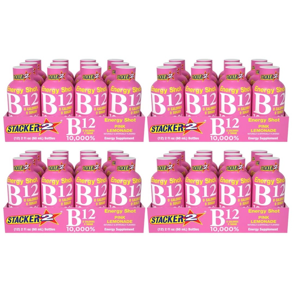 Stacker 2 Lemonade rose B12 Energy Shoot, 2 oz (paquet de 48)