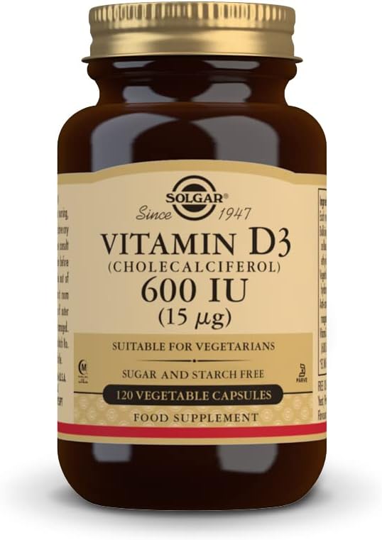 Solgar Vitamine D3 (Cholecalciferol) 15 mcg (600 UI), 120 capsules végétales - Aide à maintenir des os et des dents sains - Soutien immunitaire - Non-OGM, sans gluten, sans lait, sans casher, halal - 120 portions