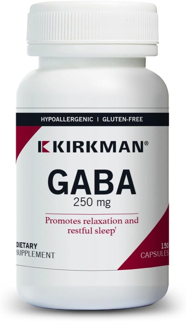 Kirkman - GABA 250 mg - 150 capsules - favorise la relaxation - favorise le sommeil reposant - hypoallergénique