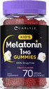 Carlyle Kids Melatonin Gummies de 1 mg 70 Comte de fruit Gummy de fruits, végétalien, non-OGM, sans gluten