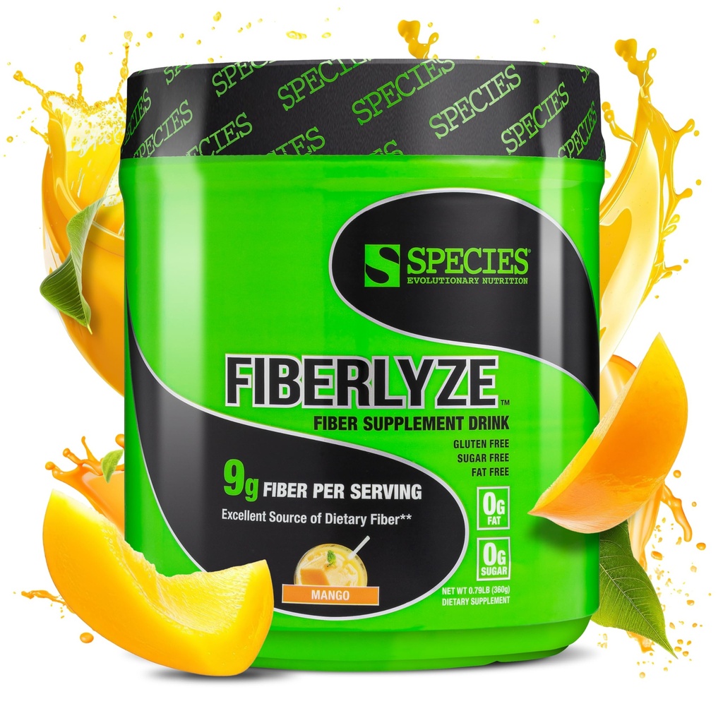 Espèce Nutrition Fiberlyze Supplément fibreux, Poudre de fibre soluble et insoluble à base de psyllium pour un colon sain, fonctions digestives (Mango, 30 portions)