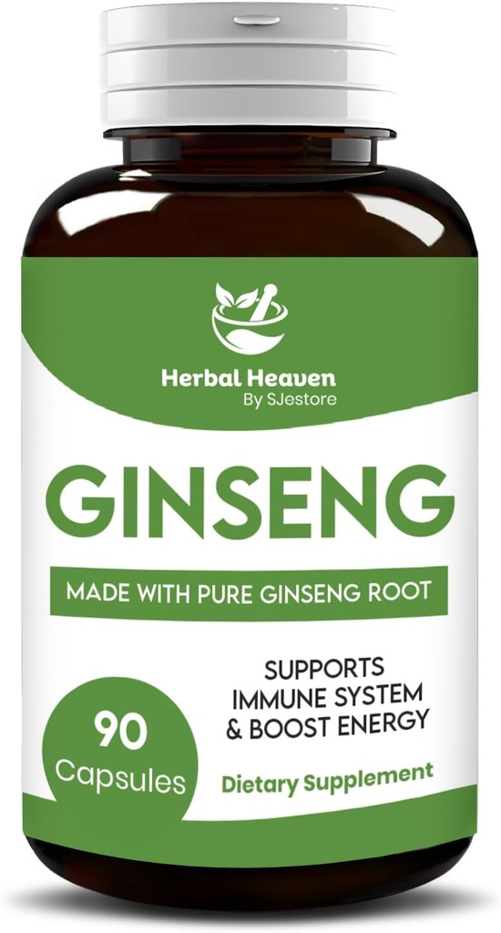 Herbal Heaven Natural Energy and Focus Ginseng Capsules 90 Compte pour la vitalité et le bien-être - 100% de formule à base de plantes
