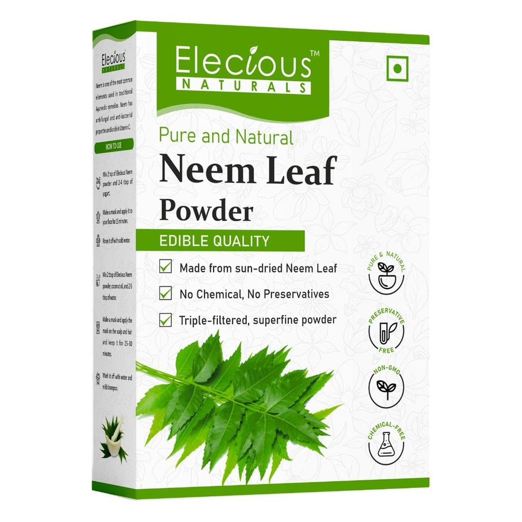 Poudre 100% naturelle de Neem Margosa, Azadirachta Indica Poudre de feuille Idéale pour le pack visage et les cheveux chimique nettoyant sans cheveux pour cheveux sains 200gm