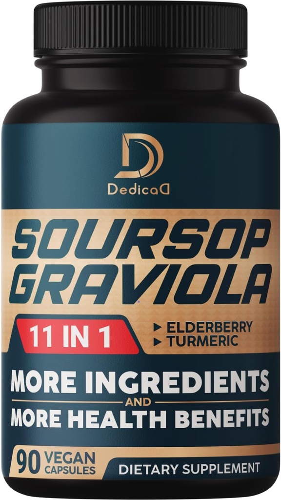 Soursop Graviola Capsules - 3 Months Supply - 9450mg Per Serving - 11 Herbs Elderberry, Turmeric Curcumin, Ginger Root, Milk Thistle - Mood, Mind, Body & Immune Support - 90 Vegan Capsules