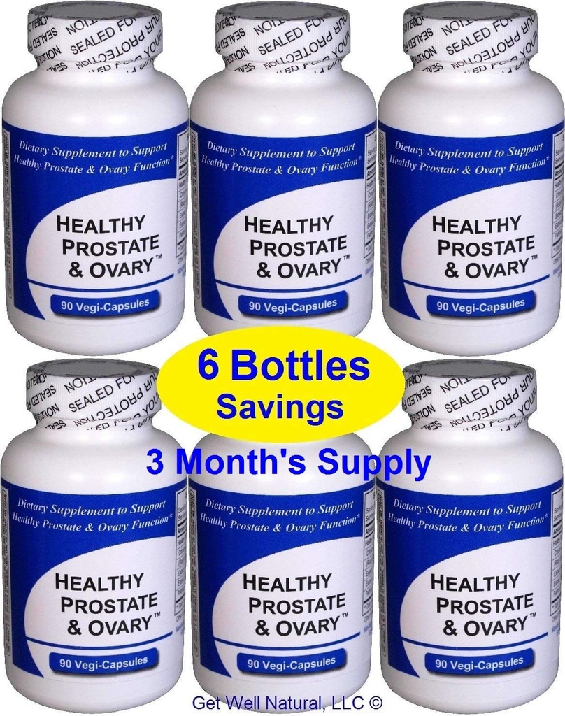 Prostate et ovaire en bonne santé (6 bouteilles contenant un total de 540 capsules) - Mélange concentré de plantes - avec Crinum Latifolium, Caps Vegan Kosher.