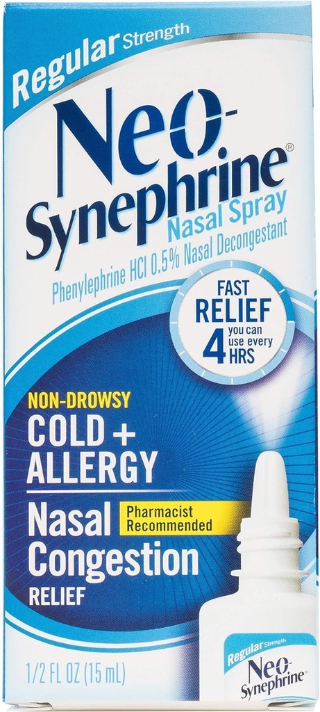 Neo-Synephrine Nasal Decongestant Spray Regular Strength 0.50 oz (PACK OF 3)
