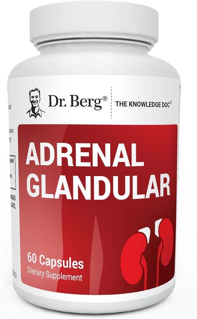 Dr Berg Adrenal Glandular - Formule d'équilibre hormonal qui soutient la santé de la fonction adrénale - Supplément de soutien adrénal - 60 capsules