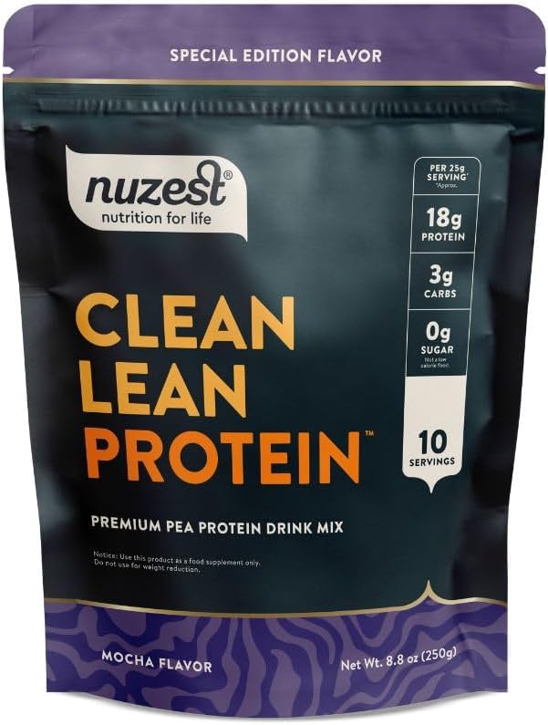 Nuzest - Poudre de protéines de pois - Protéines propres, Poudre de protéines végétales premium, sans lait, sans gluten, sans OGM, sans protéines, Moka, 8,8 oz