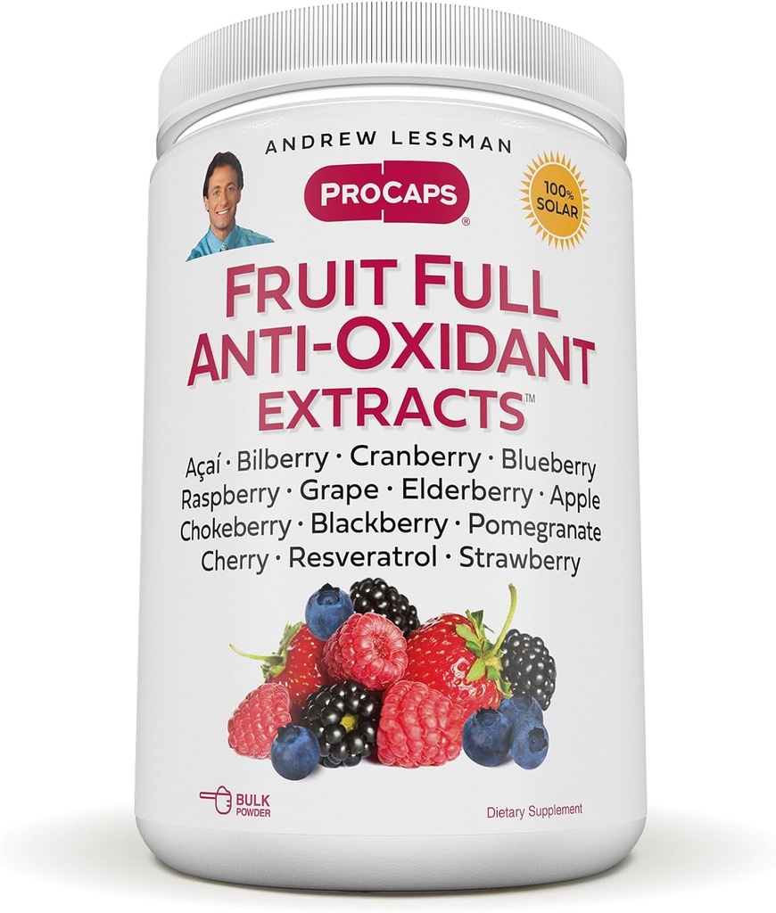 ANDREW MOINSMAN Fruit Extraits anti-oxydants complets Poudre 600 portions - 14 extraits naturels de fruits et de baies. Bilberry, canneberge, graines de raisin, grenade, resvératrol, et plus encore.