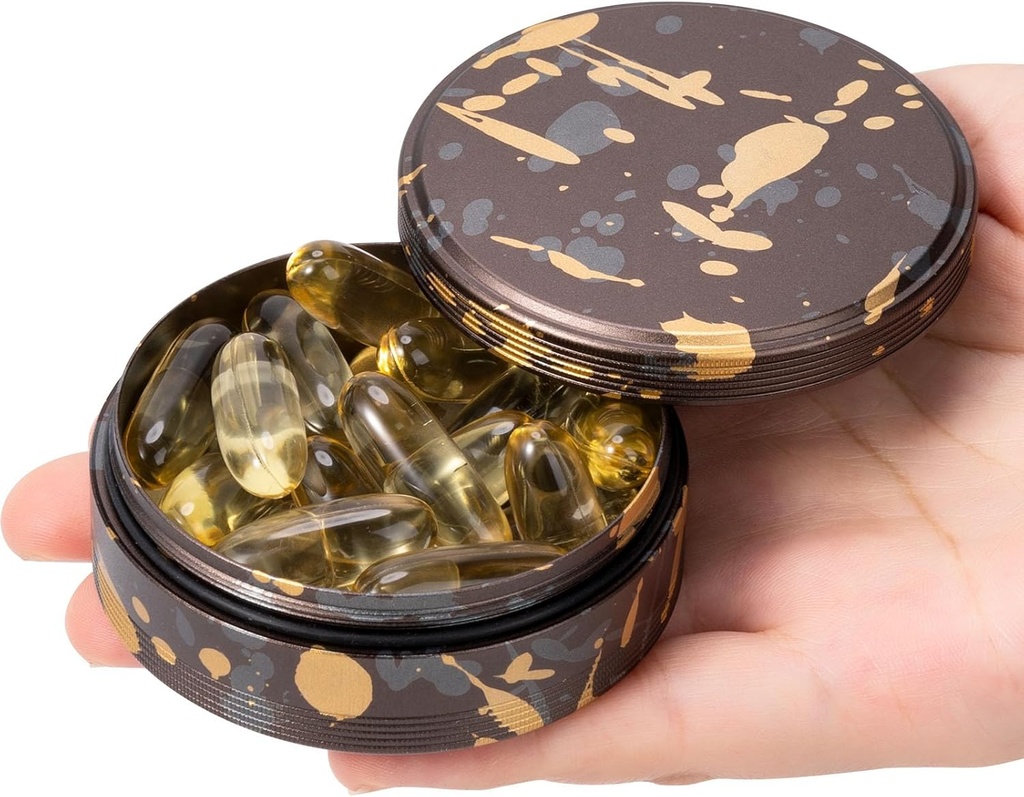 Pill Case for Purse & Pocket - Pill Box quotidien en métal pour les voyages, Portable Waterproof Pill Organizer Porte-conteneur de médicament unique pour les vitamines, huile de poisson, suppléments
