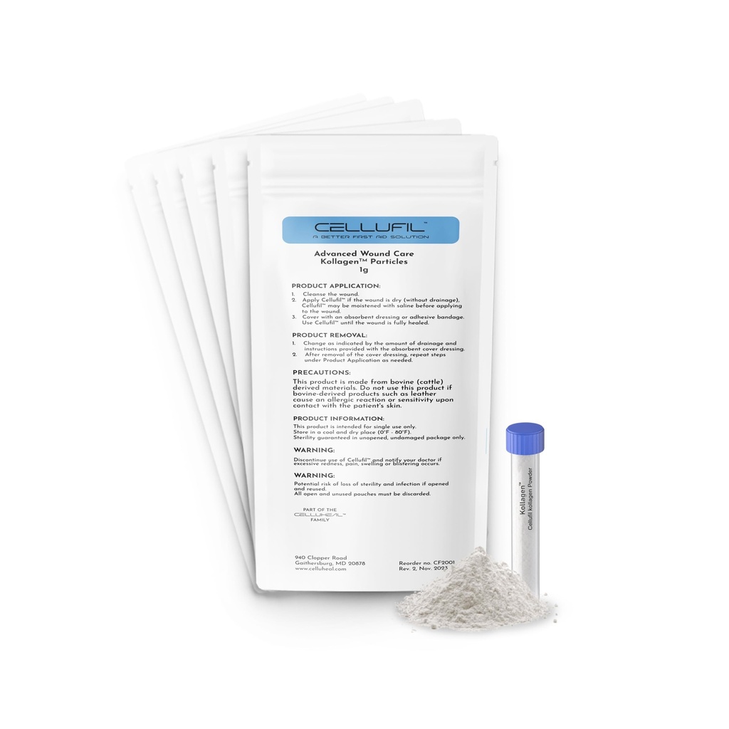 Particules de collagène de la cellufil pour soins avancés des plaies - 10 flacons - Collagène bovin 100% non hydrolysé pour la régénération tissulaire, les premiers soins et les saignements mineurs
