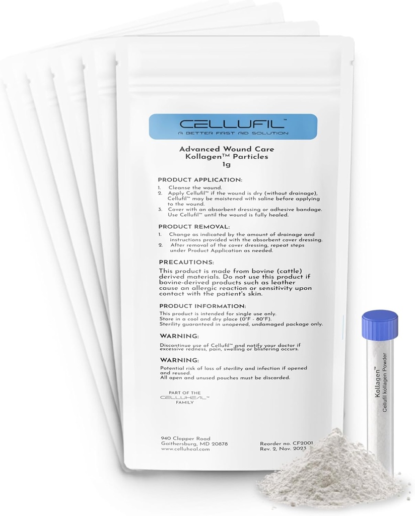 Particules de collagène de la cellufil pour soins avancés des plaies - 10 flacons - Collagène bovin 100% non hydrolysé pour la régénération tissulaire, les premiers soins et les saignements mineurs
