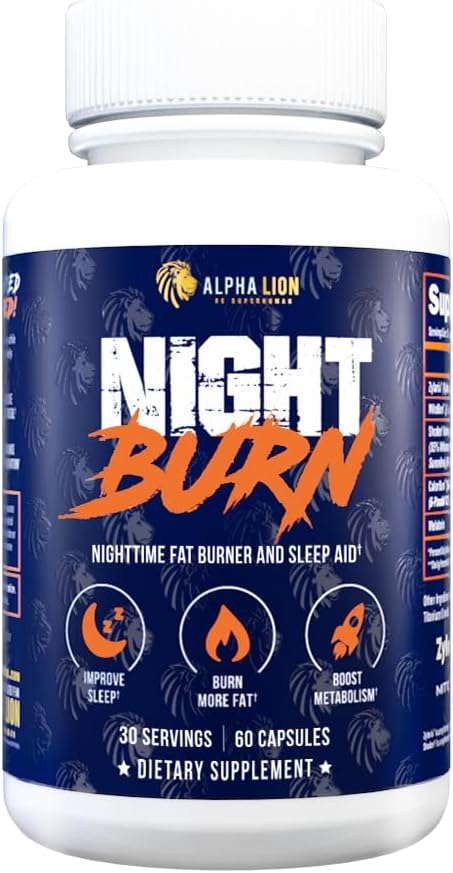 ALPHA LION Brûlure nocturne, stimuler le métabolisme pour perdre du poids, moins de graisse corporelle, plus de muscle, favorise le corps maigre, supplément de brûlure de calories, se détendre mieux, promouvoir le cortisol sain (60 capsules)