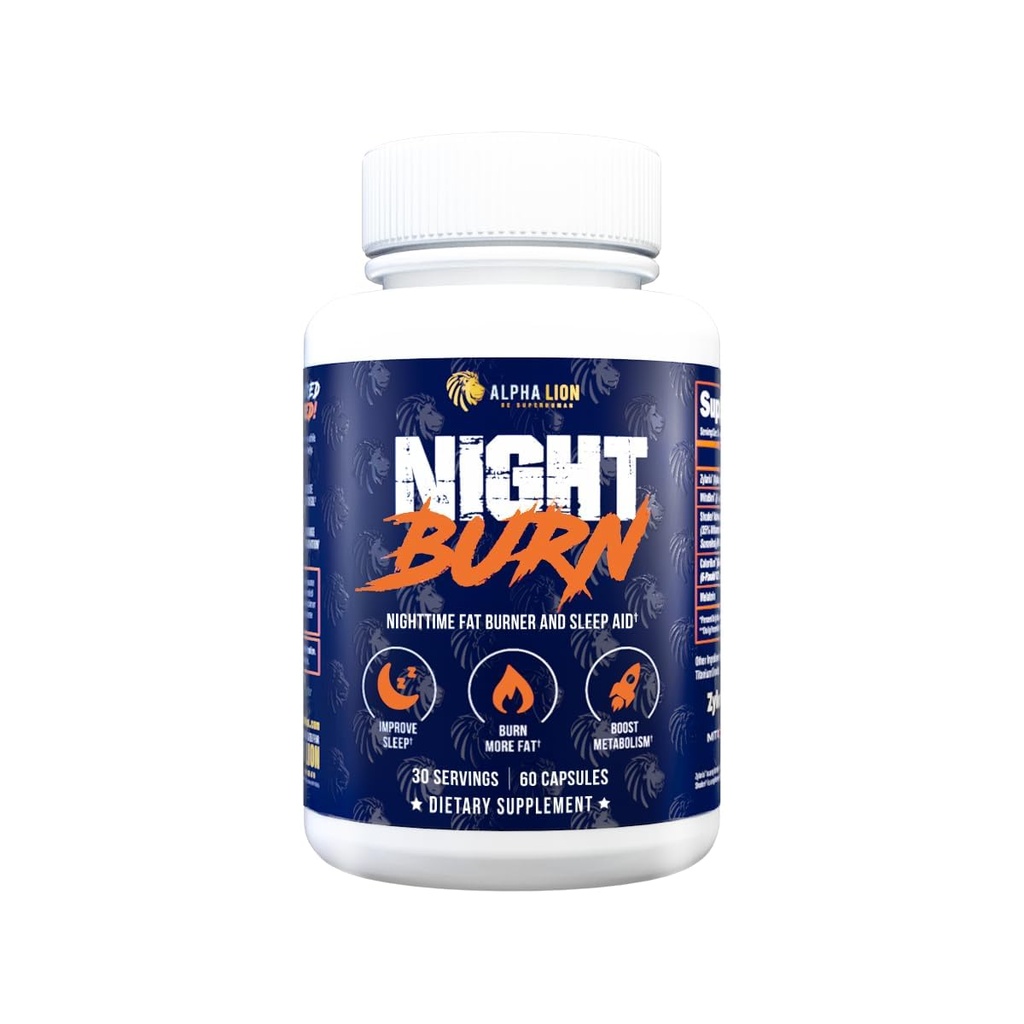 ALPHA LION Brûlure nocturne, stimuler le métabolisme pour perdre du poids, moins de graisse corporelle, plus de muscle, favorise le corps maigre, supplément de brûlure de calories, se détendre mieux, promouvoir le cortisol sain (60 capsules)