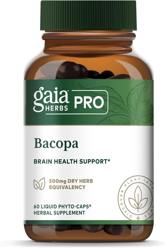 GAIA HERBS PRO Bacopa - Santé du cerveau et soutien nootropique - 60 capsules de phytothérapie liquide (30 portions)