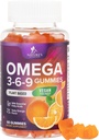 Omega 3 6 9 Gummies - Vegan Omega 3 Supplément Gummy - Huile essentielle d'acides gras 369 Soutien cardiaque complexe et soutien du cerveau pour les femmes, les hommes et la grossesse, sans poisson non-OGM, aromatisé orange - 60 Gummies