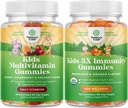 Ensemble de gommes multivitamines pour enfants à base de plantes - avec des vitamines A, C, D3, E, B6 & B12, Zinc & Iodine et des gommes pour enfants biologiques - Vitamine biologique végétale D avec vitamine C et zinc